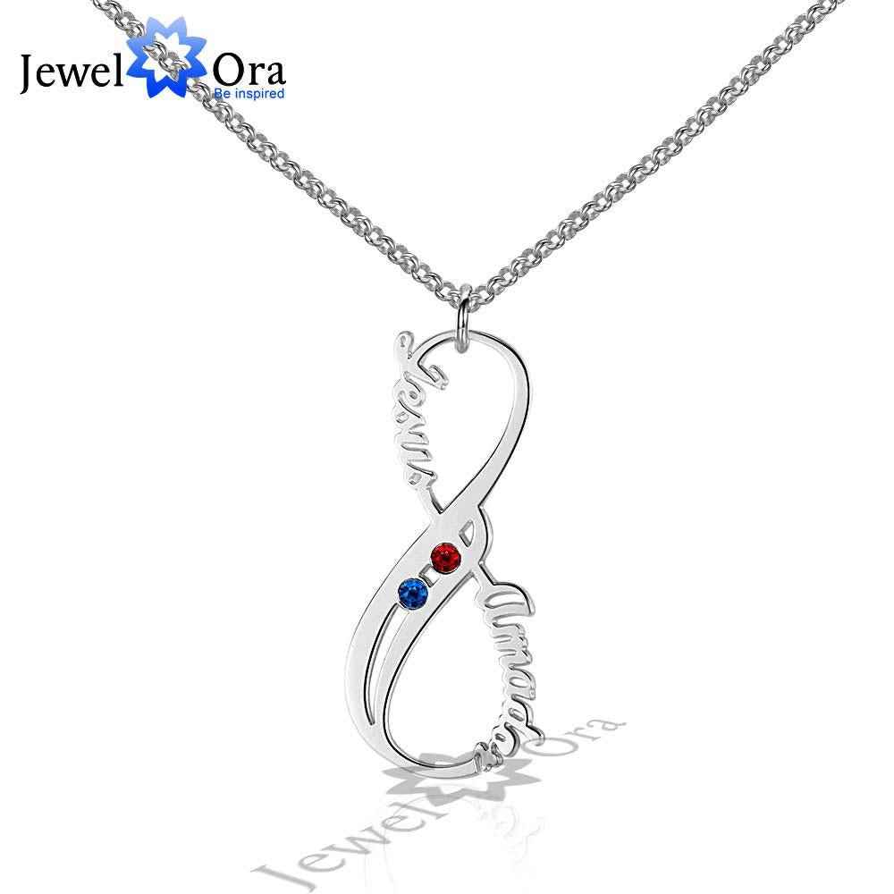 DIY Infinity Love Birthstone Necklace Personalized 8 Shape 925 Sterling Silver Name Necklace Lovers Gift (JewelOra NE101586)