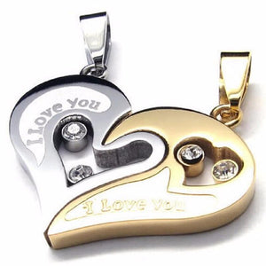 I Love You Heart Shape Couple Necklace