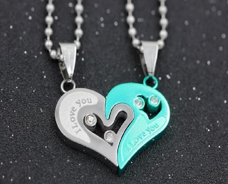 I Love You Heart Shape Couple Necklace