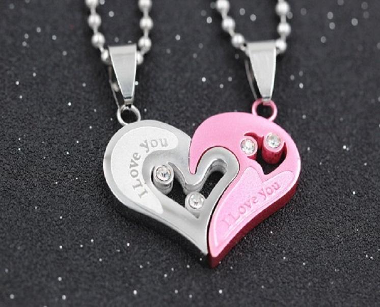I Love You Heart Shape Couple Necklace