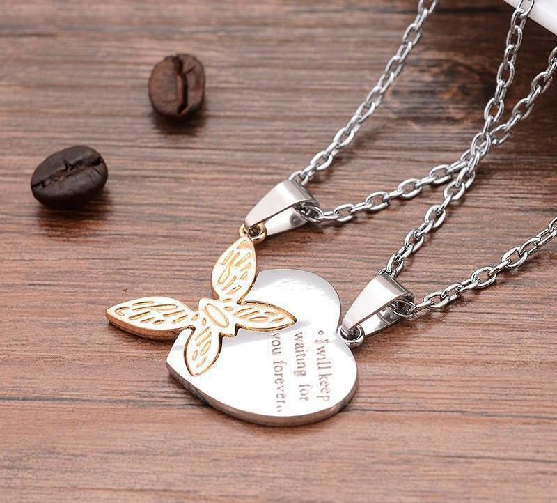 I Will Keep Waiting For You Butterfly Couple Necklace