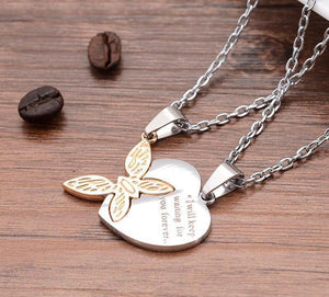 I Will Keep Waiting For You Butterfly Couple Necklace