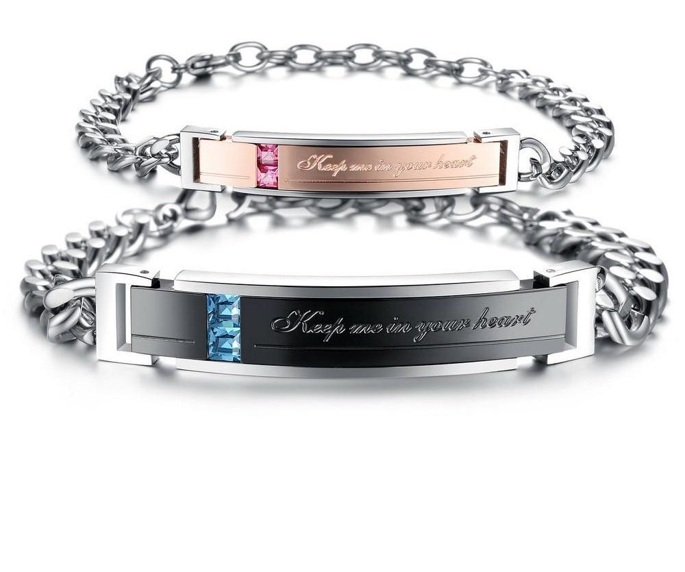 Couple Bracelet "Keep me in your heart" Full Crystal+Stainless Steel