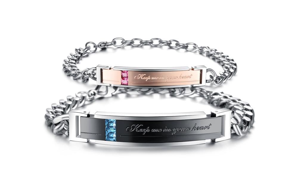 Couple Bracelet "Keep me in your heart" Full Crystal+Stainless Steel