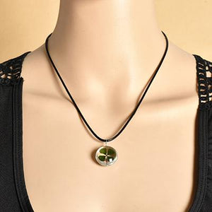Green Lucky Four Leaf Clover Round Pendant Couple Necklace