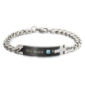 Couple Bracelet 'Her King His Queen' / 'Her Beast His Beauty' Stainless Steel Chain Cross Link Bracelet