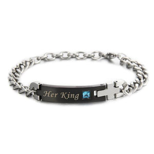 Couple Bracelet 'Her King His Queen' / 'Her Beast His Beauty' Stainless Steel Chain Cross Link Bracelet