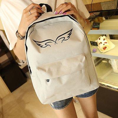 Vintage Unisex Couple WING Canvas Backpack Rucksack College Shoulder School Bag