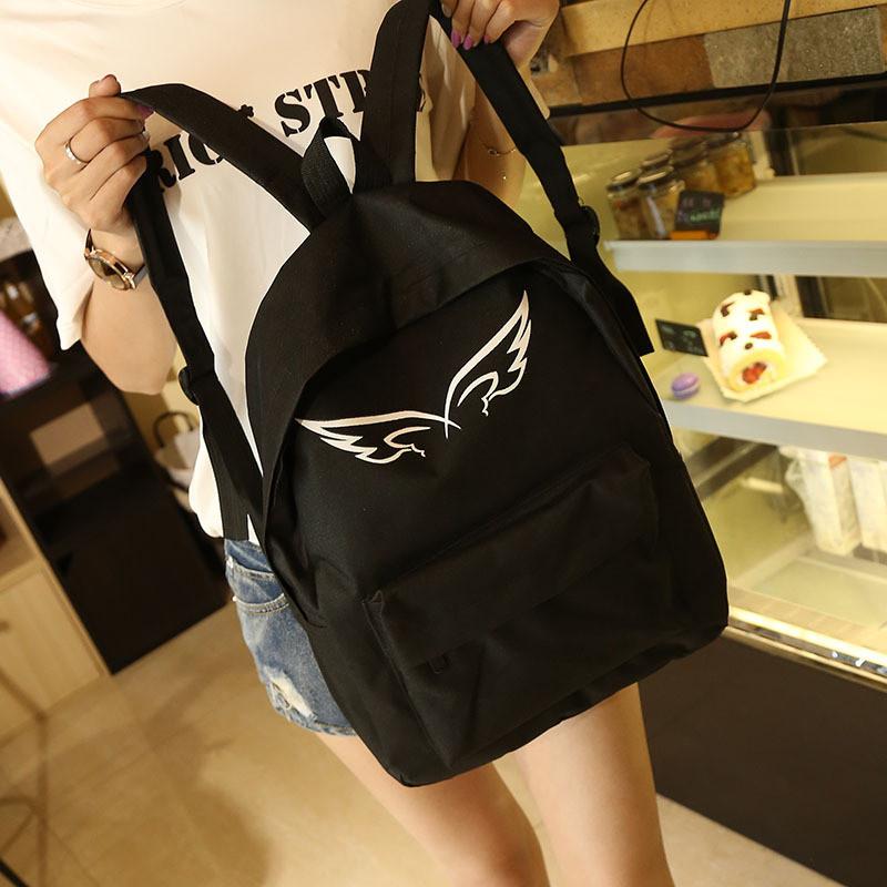 Vintage Unisex Couple WING Canvas Backpack Rucksack College Shoulder School Bag