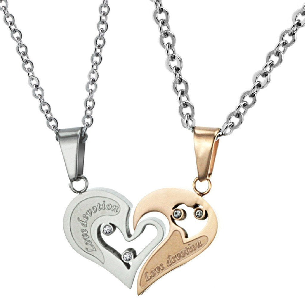 Gold Love Heart Rhinestone Couple Necklace