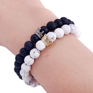 Natural Stone Crown Beads Charms Couple Bracelets