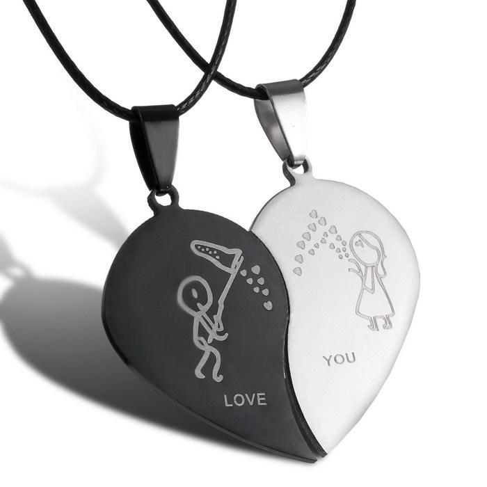 Love You Heart Couple Necklace