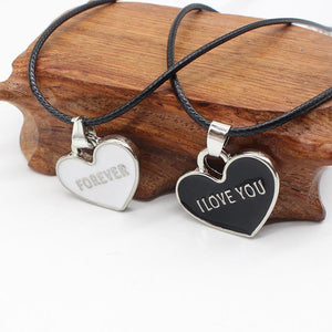 I Love You Forever Black and White Heart Couple Necklace