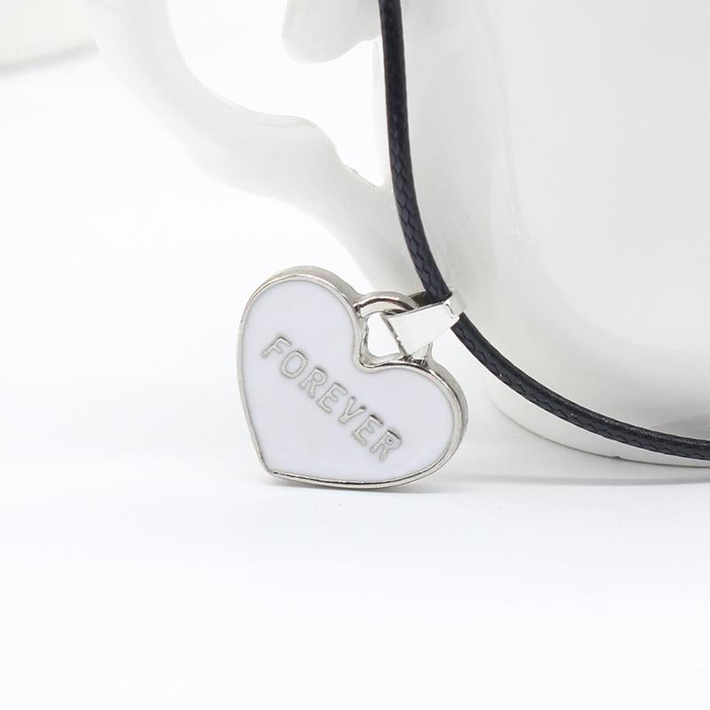 I Love You Forever Black and White Heart Couple Necklace