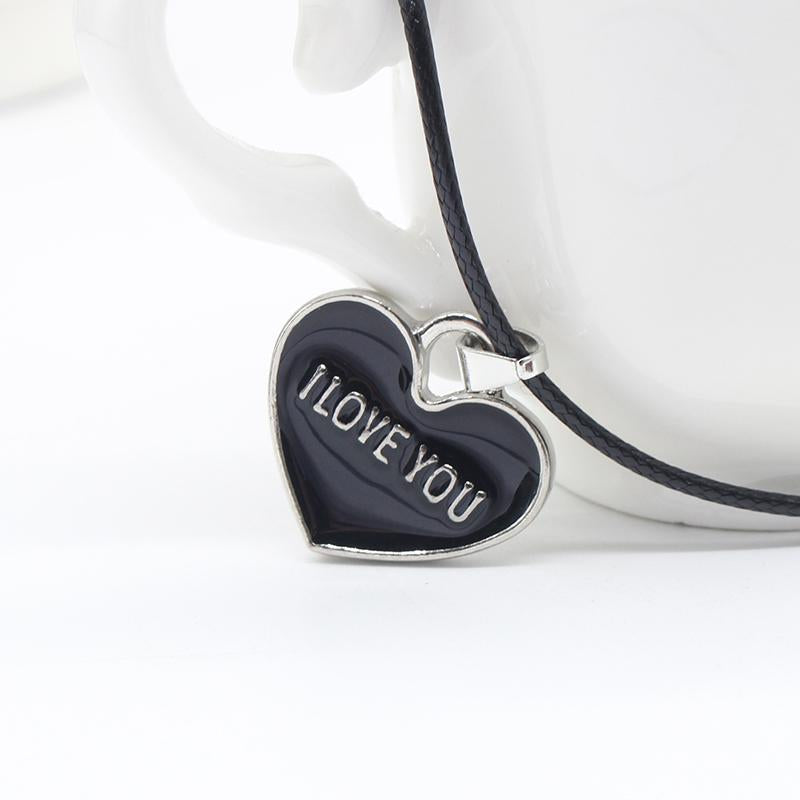 I Love You Forever Black and White Heart Couple Necklace