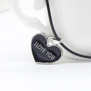 I Love You Forever Black and White Heart Couple Necklace