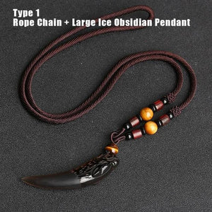 Natural Stone Black And Ice Obsidian Wolf Tooth Couple Necklace