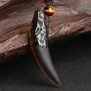 Natural Stone Black And Ice Obsidian Wolf Tooth Couple Necklace