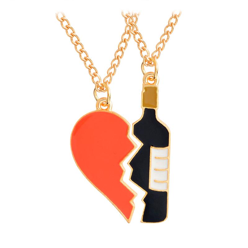 Heart and Wine Bottle Couple Necklace