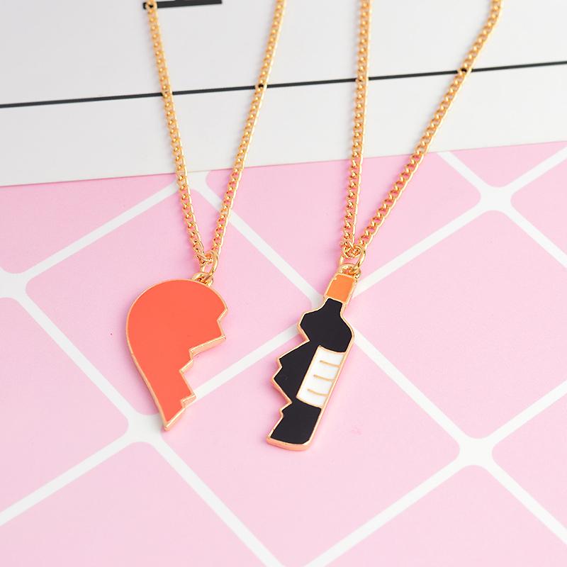 Heart and Wine Bottle Couple Necklace