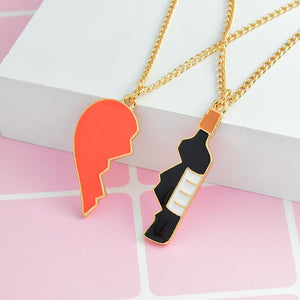 Heart and Wine Bottle Couple Necklace