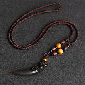 Natural Stone Black And Ice Obsidian Wolf Tooth Couple Necklace