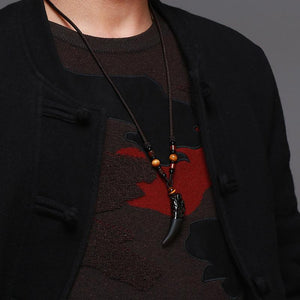 Natural Stone Black And Ice Obsidian Wolf Tooth Couple Necklace