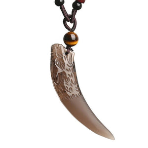 Natural Stone Black And Ice Obsidian Wolf Tooth Couple Necklace