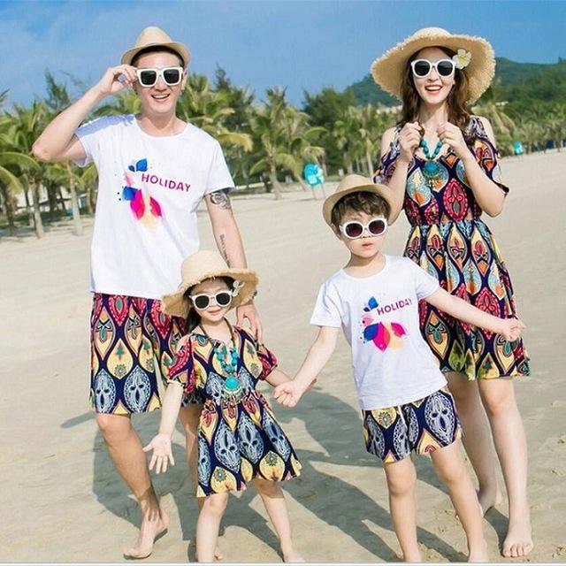 Bohemian Off shoulder Mom and Daughter Family Matching Clothes