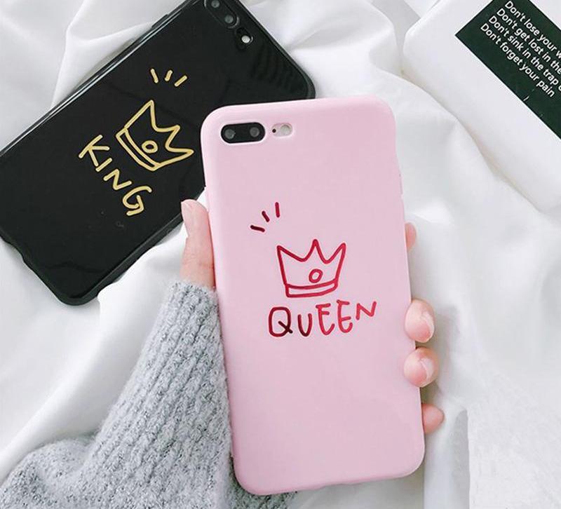 Glossy King and Queen Crown Couple Phone Case