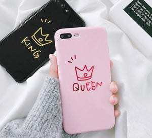 Glossy King and Queen Crown Couple Phone Case