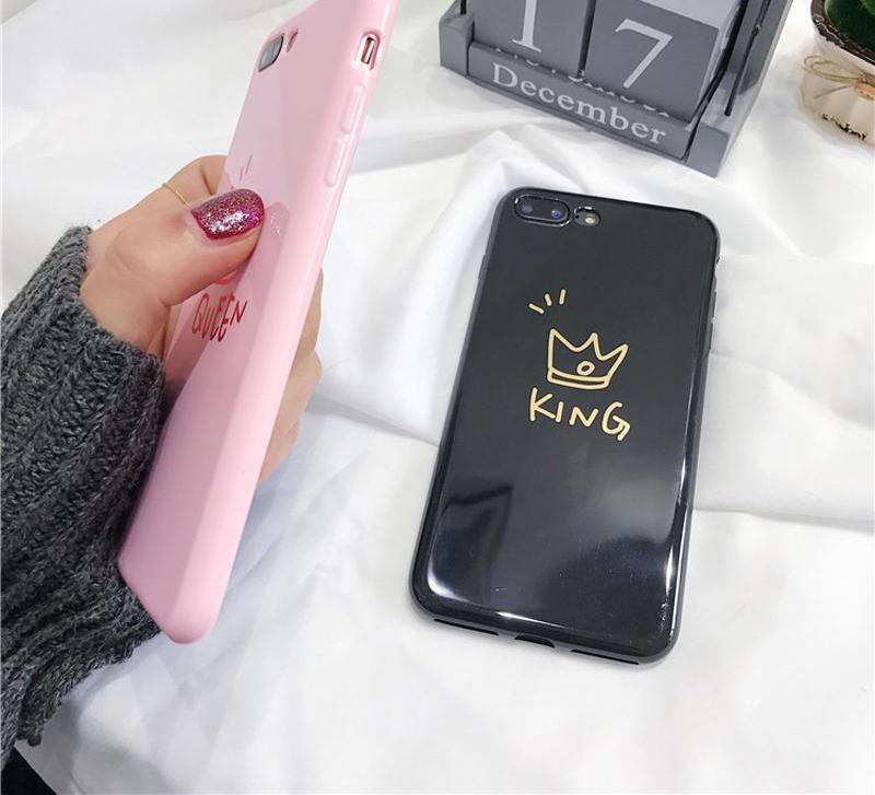 Glossy King and Queen Crown Couple Phone Case