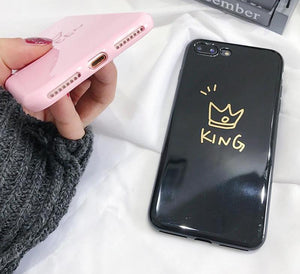 Glossy King and Queen Crown Couple Phone Case