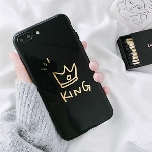 Glossy King and Queen Crown Couple Phone Case