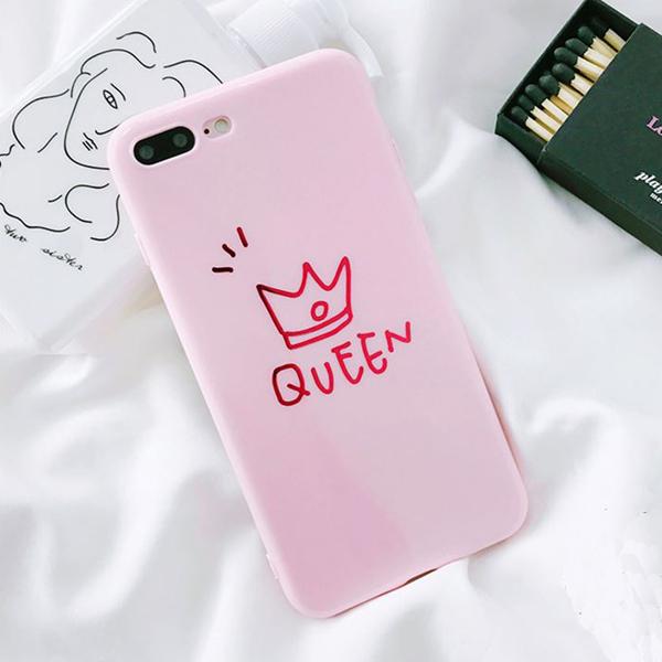 Glossy King and Queen Crown Couple Phone Case