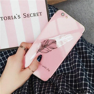 Black Pink Feather Couple Phone Case