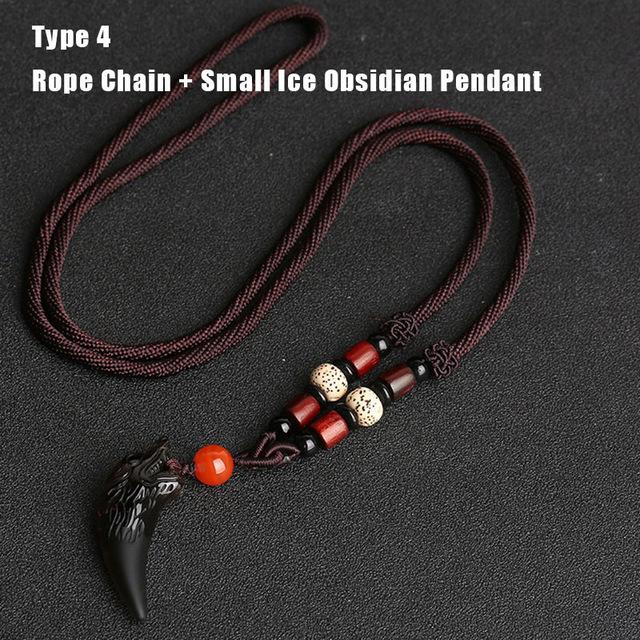 Natural Stone Black And Ice Obsidian Wolf Tooth Couple Necklace