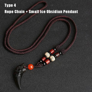 Natural Stone Black And Ice Obsidian Wolf Tooth Couple Necklace