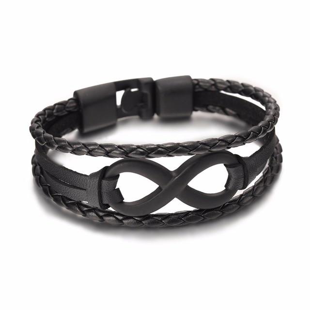 Black Leather Infinity Couple Charm Bracelet