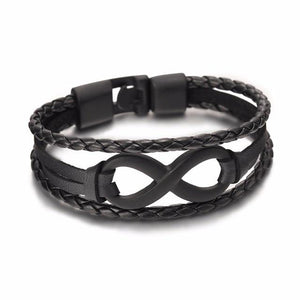 Black Leather Infinity Couple Charm Bracelet