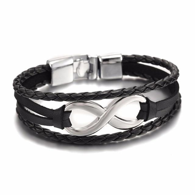 Black Leather Infinity Couple Charm Bracelet