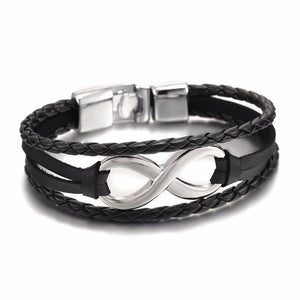Black Leather Infinity Couple Charm Bracelet
