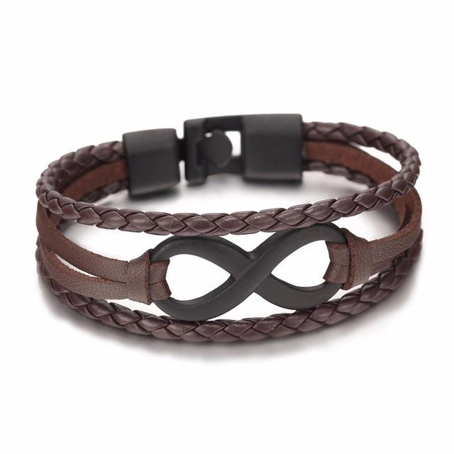 Black Leather Infinity Couple Charm Bracelet