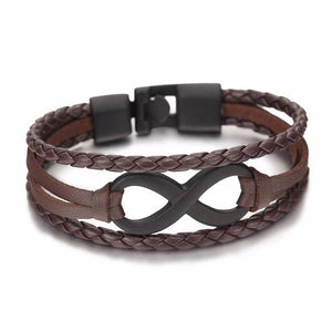 Black Leather Infinity Couple Charm Bracelet