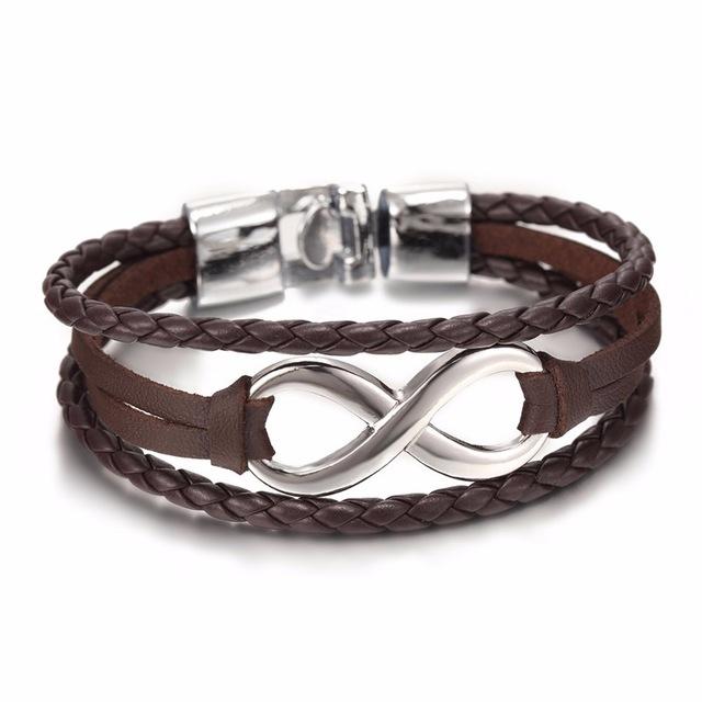 Black Leather Infinity Couple Charm Bracelet