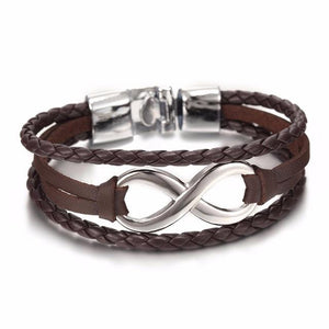 Black Leather Infinity Couple Charm Bracelet