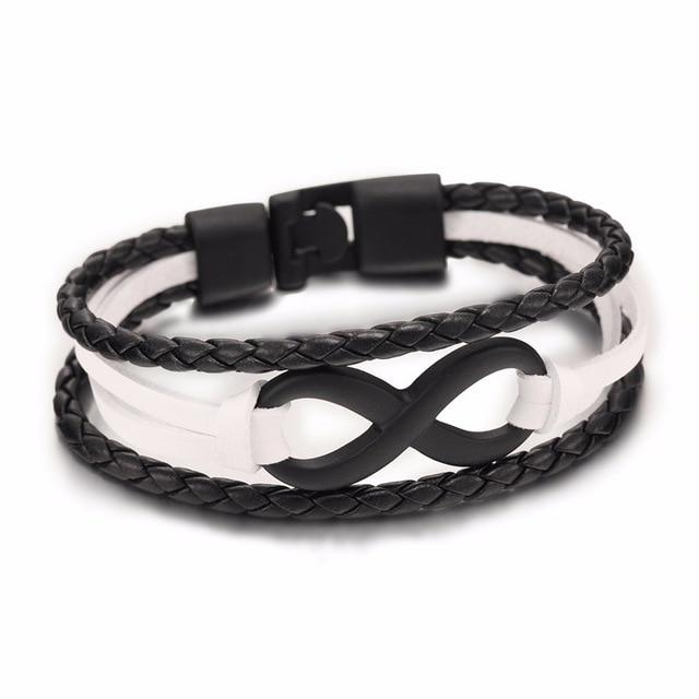 Black Leather Infinity Couple Charm Bracelet
