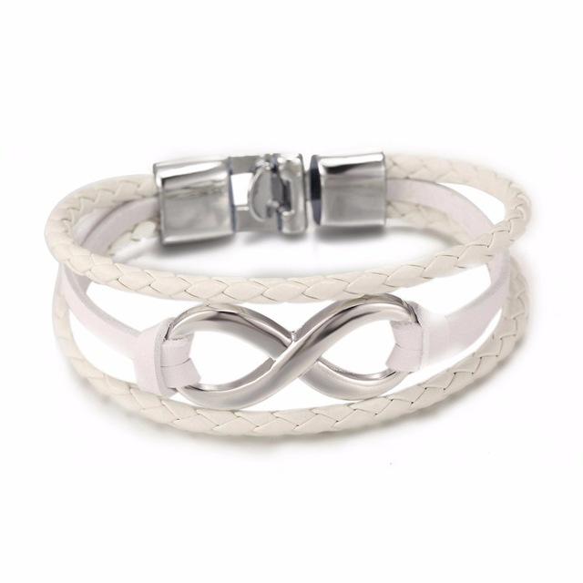 Black Leather Infinity Couple Charm Bracelet