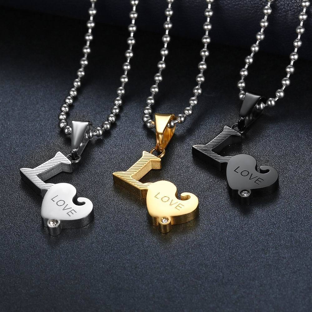 Gold and Silver LOVE Couple Necklace Set