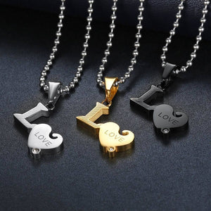 Gold and Silver LOVE Couple Necklace Set
